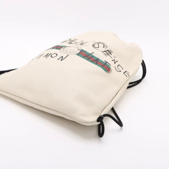 Gucci GG Logo Drawstring Leather Backpack White - Picture 3 of 11